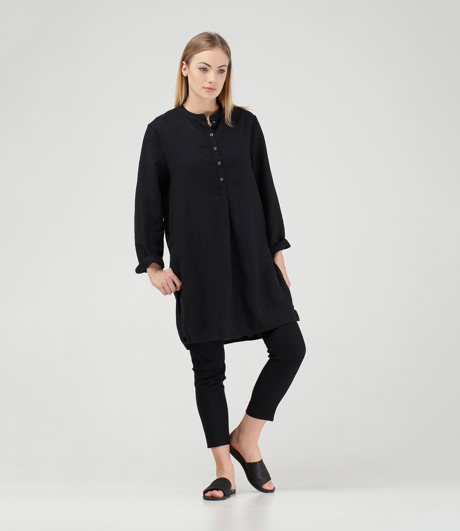 Black Linen Tunic / Black Linen Shirt / Long Linen Tunic Shirt / Maxi