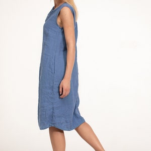 Blue Linen Dress Sleeveless with Buttons / Loose Fit Tunic Dress / Casual Maxi Tunic Dress / Linen Clothing for Women / Summer Dress image 5