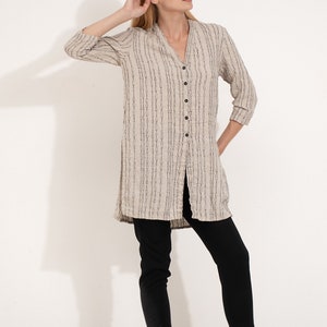 Shirt Tunic in Artful Natural Linen / Natural Linen Top / Flax Shirt / Natural Linen Shirt / Long Shirt / Long Top / Linen Flax Tunic image 4