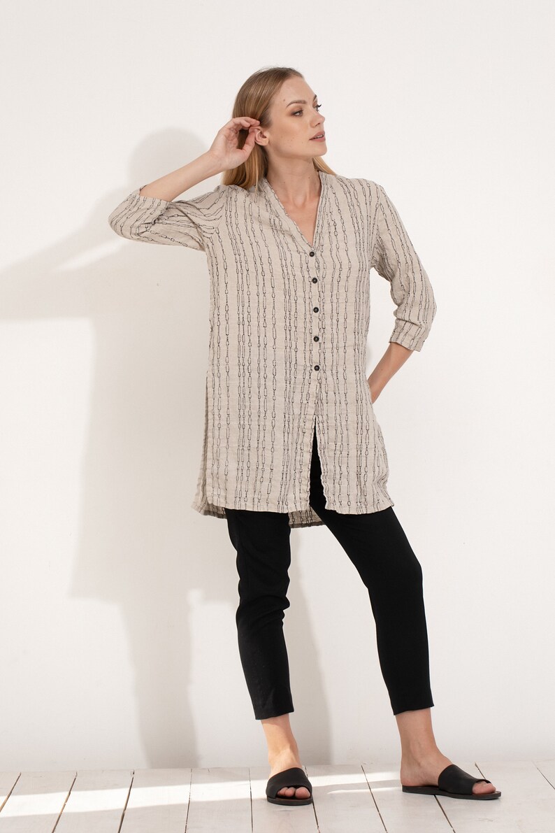 Shirt Tunic in Artful Natural Linen / Natural Linen Top / Flax Shirt / Natural Linen Shirt / Long Shirt / Long Top / Linen Flax Tunic image 4