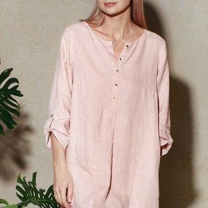 Pink Linen Shirt Dress / Pink Linen Shirt / Long Linen Tunic Shirt / Loose Fit Linen Shirt / Linen Tunic Dress / Maternity Shirt Dress image 6