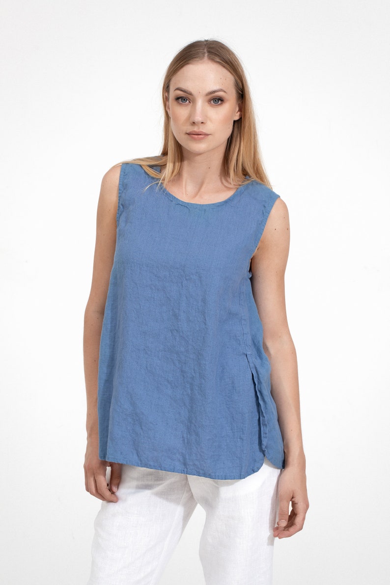 Blue Linen Tank Top / Sleeveless Linen Top / Flax Summer Top / - Etsy