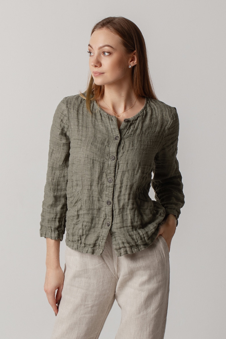 Short Linen Jacket With Buttons / Natural Linen Jacket / Linen - Etsy