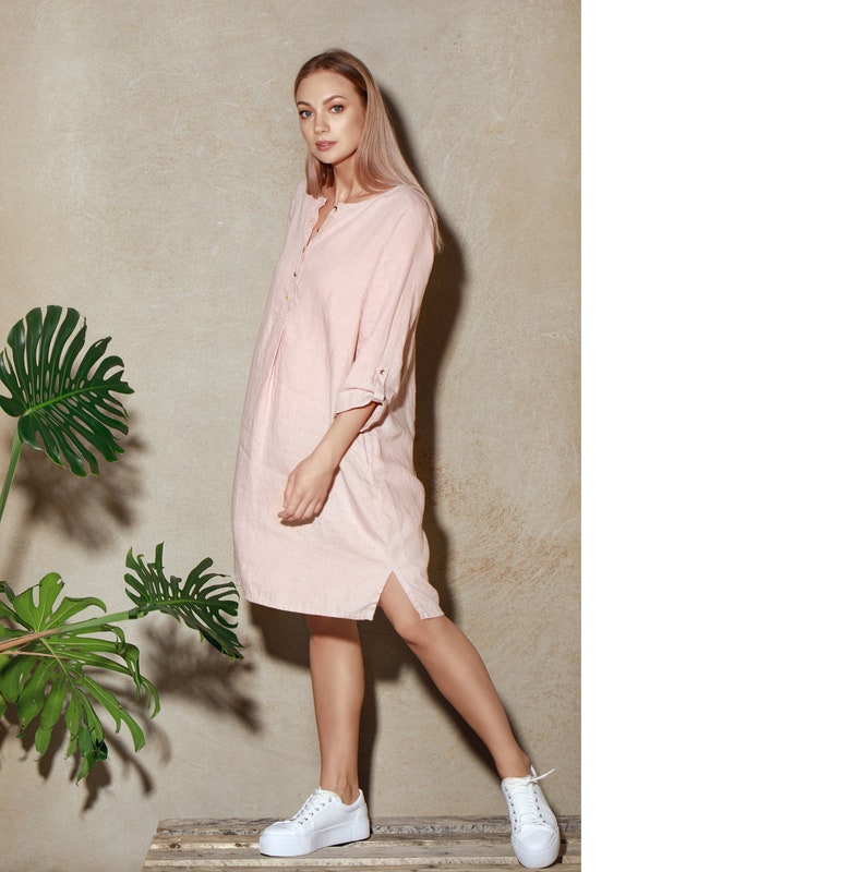 Pink Linen Shirt Dress / Pink Linen Shirt / Long Linen Tunic Etsy