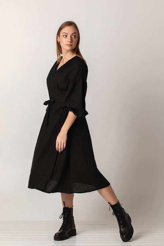 Wrap Around & Tie up Linen Dress With Puffed Sleeves | Casual Linen Dress | Custom Size Dress | Loose-fitting Dress | Flax Summer Dress - Etsy Wrap Around & Tie up Linen Dress With Puffed Sleeves | Casual Linen Dress | Custom Size Dress | Loose-fitting Dress | Flax Summer Dress - Etsy