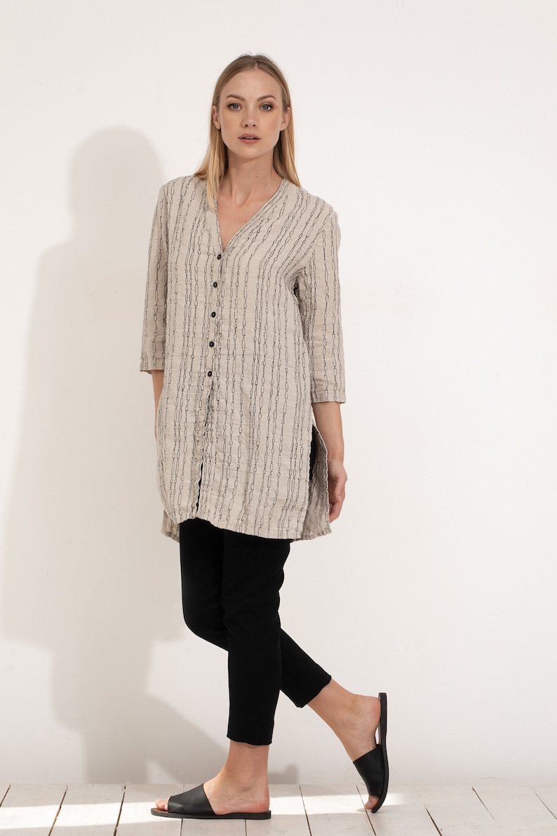 Shirt Tunic in Artful Natural Linen / Natural Linen Top / Flax Shirt / Natural Linen Shirt / Long Shirt / Long Top / Linen Flax Tunic image 1