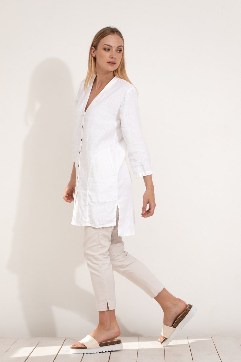 White Linen Shirt Tunic / Shift Dress / Tunic With Pockets and Etsy
