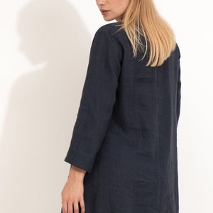 Dark Blue Linen Tunic / Charcoal Flax Shift Dress / Long Linen Blouse with V-Neck / Loose Fit Dress / Roomy Dress / Silhouette Dress image 5