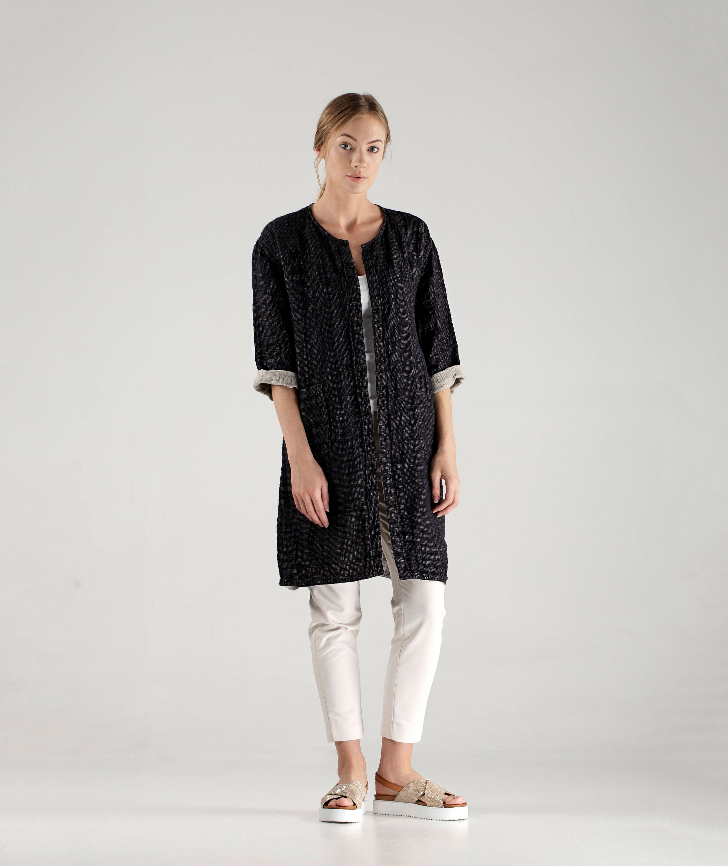 Long Linen Jacket / Black Linen Cardigan / Loose Linen Jacket Etsy