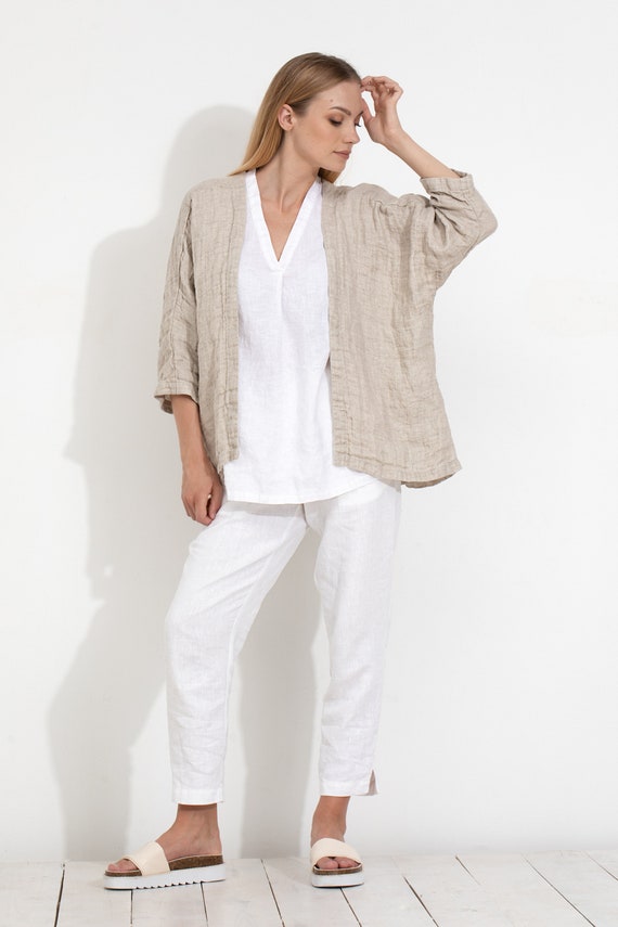 Linen Kimono Blazer / Short Linen Jacket / Loose Kimono Jacket - Etsy