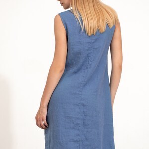 Blue Linen Dress Sleeveless with Buttons / Loose Fit Tunic Dress / Casual Maxi Tunic Dress / Linen Clothing for Women / Summer Dress image 3