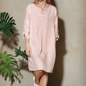 Pink Linen Shirt Dress / Pink Linen Shirt / Long Linen Tunic Shirt / Loose Fit Linen Shirt / Linen Tunic Dress / Maternity Shirt Dress image 2