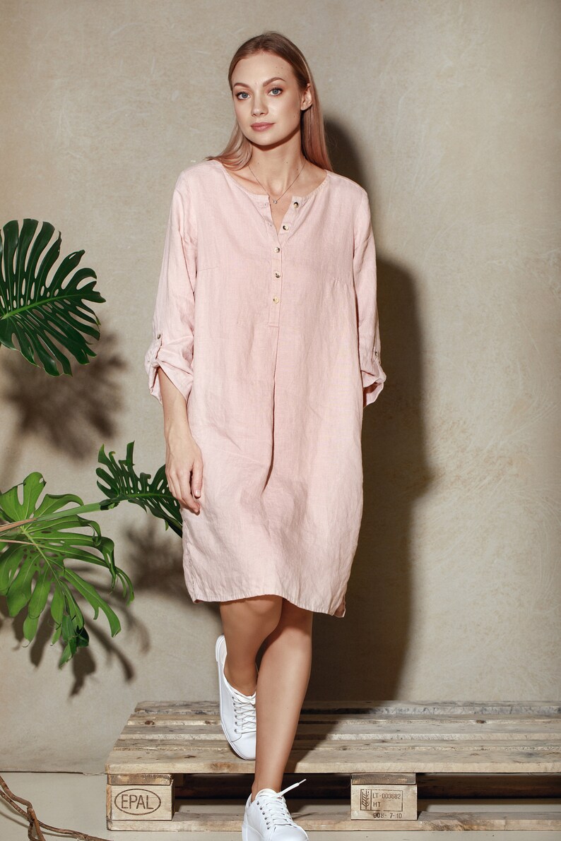 Pink Linen Shirt Dress / Pink Linen Shirt / Long Linen Tunic Etsy