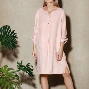 Pink Linen Shirt Dress / Pink Linen Shirt / Long Linen Tunic Shirt / Loose Fit Linen Shirt / Linen Tunic Dress / Maternity Shirt Dress image 4