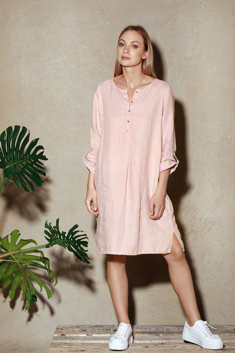 Pink Linen Shirt Dress / Pink Linen Shirt / Long Linen Tunic Etsy