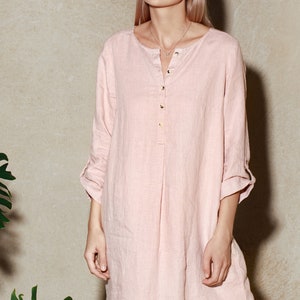 Pink Linen Shirt Dress / Pink Linen Shirt / Long Linen Tunic Shirt / Loose Fit Linen Shirt / Linen Tunic Dress / Maternity Shirt Dress image 8