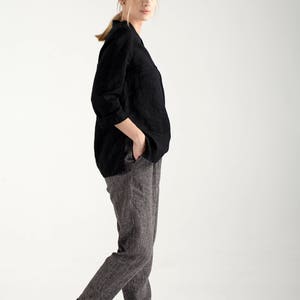 Black Linen Pants With Wool / Casual Black Linen Trousers With Wool / Casual Loose Pants / Custom Pants for Women / Loose Fitting Pants image 2