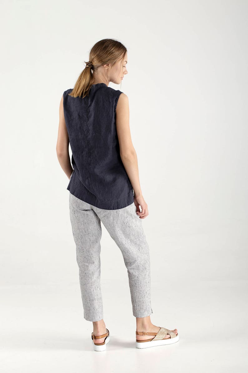 Charcoal Linen Tank Top / Linen Vneck Top / Charcoal Linen Etsy