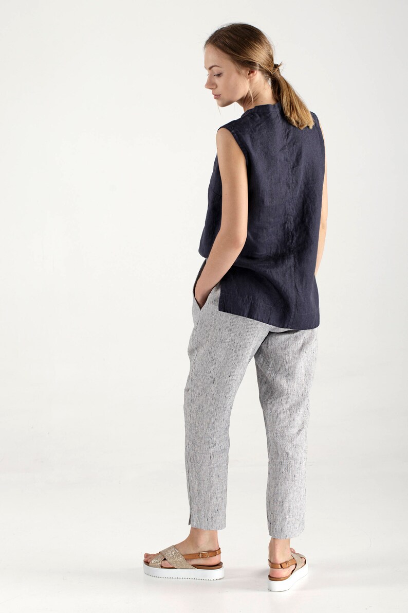 Charcoal Linen Tank Top / Linen Vneck Top / Charcoal Linen Etsy