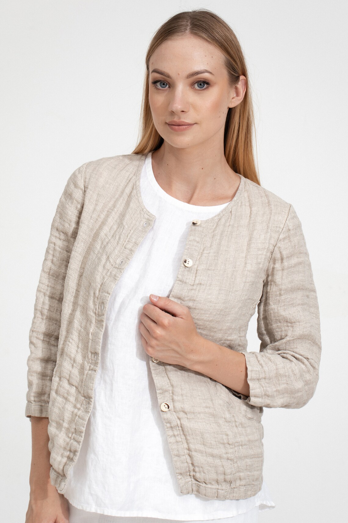 Short Linen Jacket With Buttons / Natural Linen Jacket / Linen Etsy