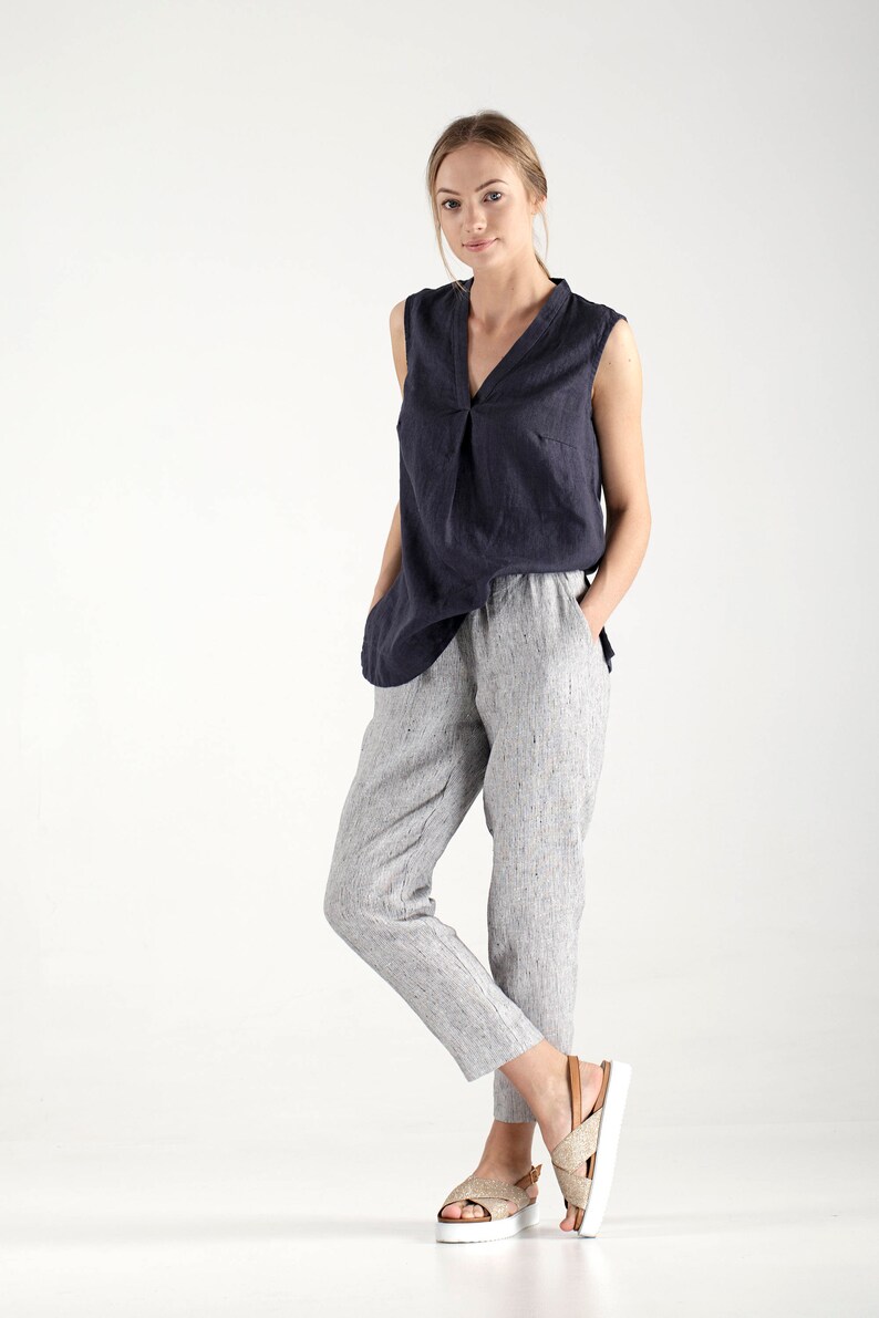 Charcoal Linen Tank Top / Linen Vneck Top / Charcoal Linen Etsy