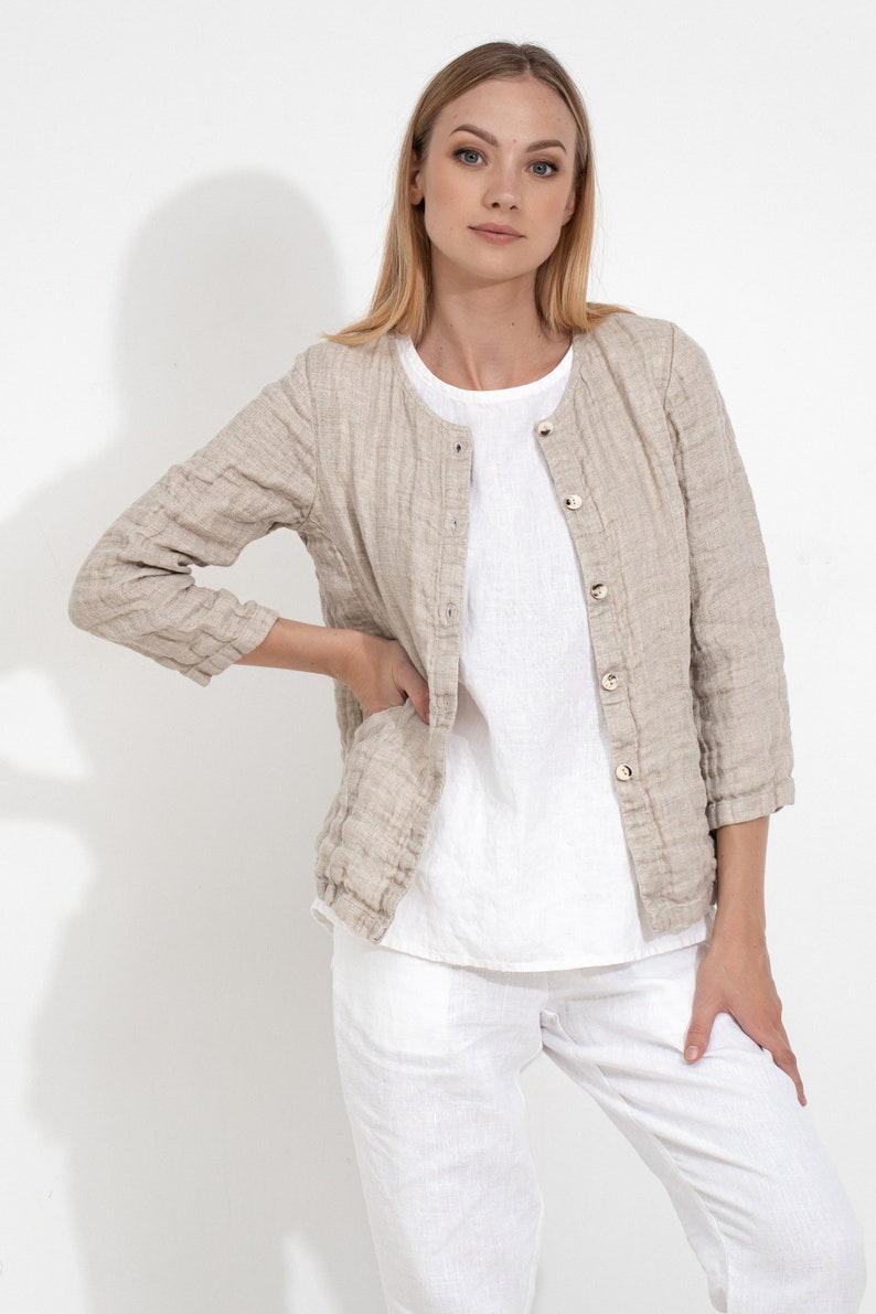 Short Linen Jacket With Buttons / Natural Linen Jacket / Linen Etsy