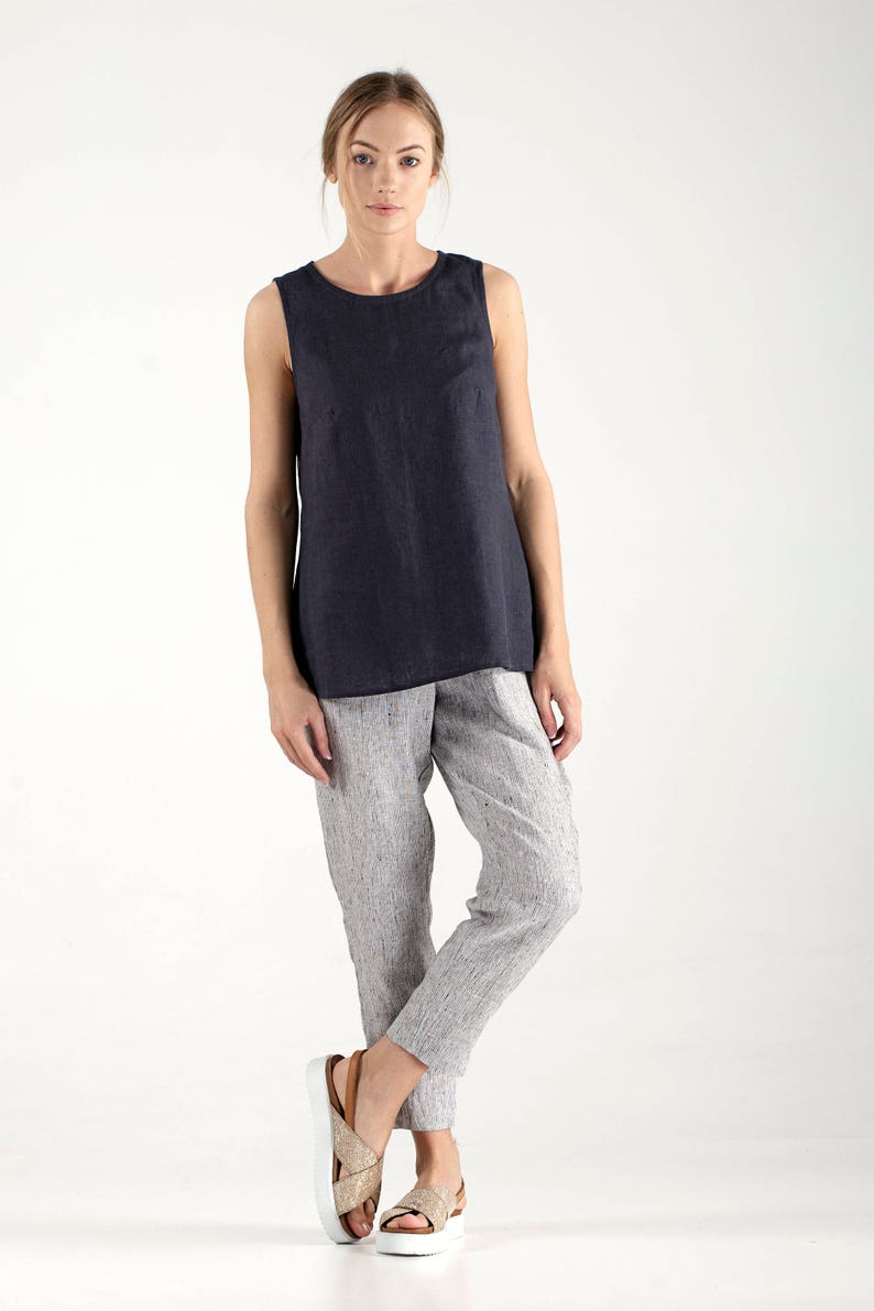 Charcoal Linen Tank Top / Top With Round Neck / Sleeveless Linen Top / Charcoal Linen Blouse / Women Blouse / Women Top / Casual Linen Top image 5