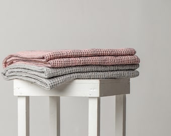 Set Of 2 Bath Towels | Waffle Linen Cotton Towels | Linen-Cotton Blend Towels | Natural Beach Towels | Natural Bath Towel Set | Linen Towels