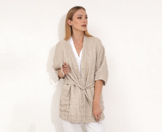Veste Kimono en Lin / Blazer en Lin Beige / Veste Ample / Robe - Etsy France