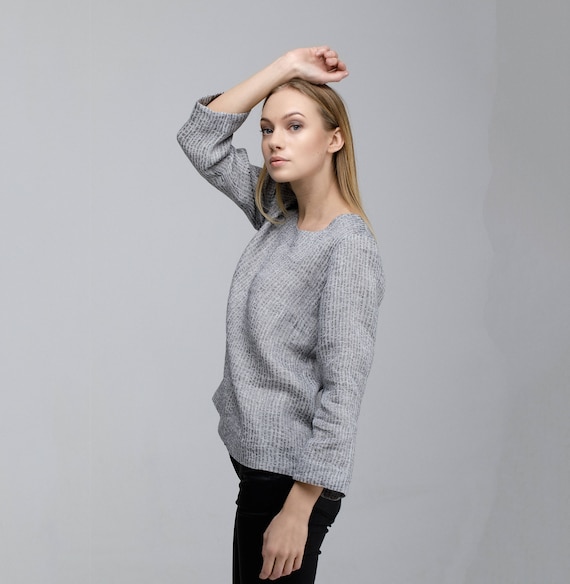Linen Top With Wool / Gray Top / Gray Linen Blouse / Loose Fit Blouse / Loose Linen Top / Minimalist Linen Top / Linen Tank Top With Wool
