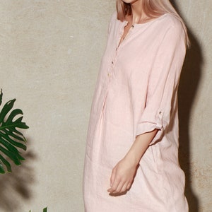Pink Linen Shirt Dress / Pink Linen Shirt / Long Linen Tunic Shirt / Loose Fit Linen Shirt / Linen Tunic Dress / Maternity Shirt Dress image 5