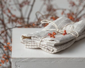 Linen Kitchen Towels Set | Linen Natural Tea Towels | Linen Gift | Linen Textile | White-Natural Tea Towel | Tea Towel In Linen