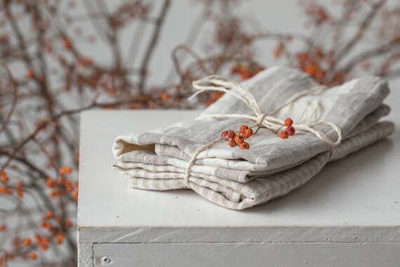 Leinen Küchenhandtücher Set | Leinen Geschirrhandtücher | Leinen Geschenk | Leinentextil | Weiß-Natur Geschirrtuch | Geschirrtuch im Leinen