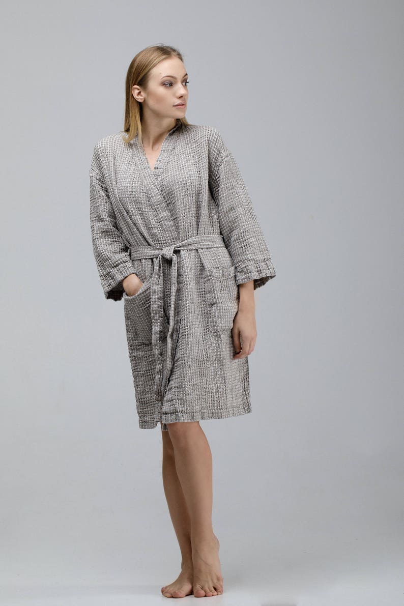 Natural Linen Women Bathrobe / Wafflepatterned Bathrobe / Etsy