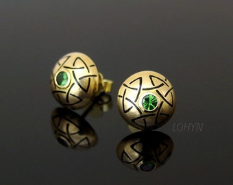 Earrings 750/- Gold with tsavorite and black fire enamel