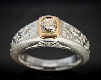 Diamantring aus 925/-Sterling Silber und Fassung aus 750/- Gelbgold und 12 Brillanten TW/If lupenrein total 0,08 ct