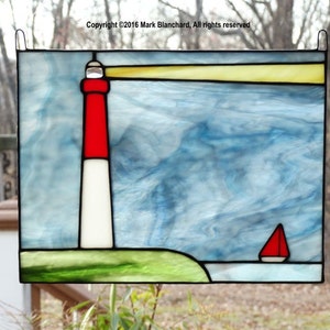 Fused Glass Lighthouse with Sailboats