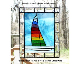 Panneau en verre teinté voilier arc-en-ciel avec biseaux