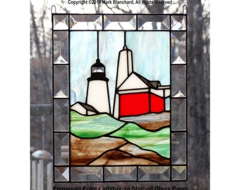 Pemaquid Point Lighthouse Stained Glass Window Panel with Bevels