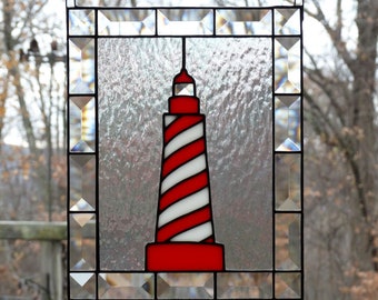 Panneau de vitrail Phare avec biseaux White Shoals