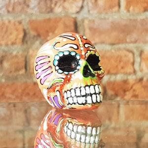 Mexican day of the Dead sugar skull. Hand-painted skull. Sugar skull gift. Miniature sugar skull. Miniature pink skull. Candy skull gift.