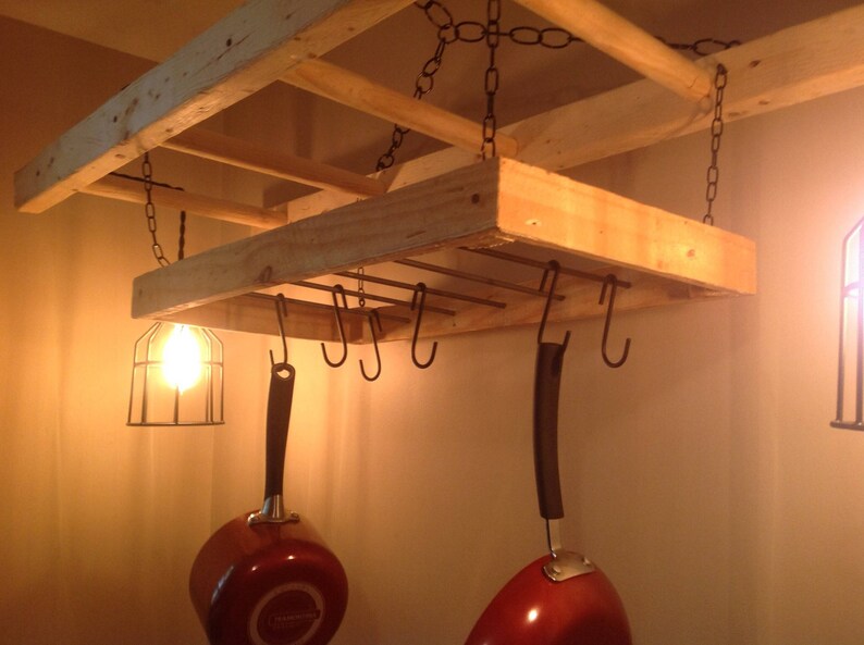 Pot Rack / Barn Ladder With Edison Cage Lights/ Mason Jars Etsy