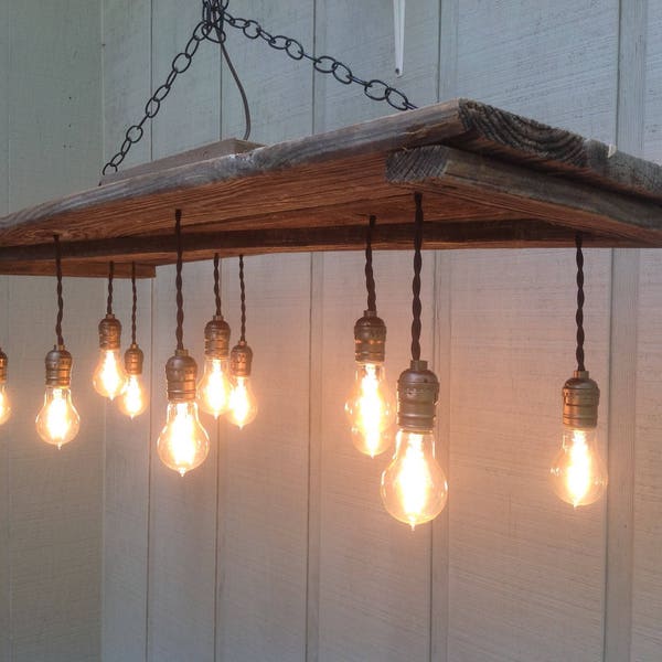 48" Barn Door Style Chandelier / 10 Edison Style Bulbs , Reclaimed barn wood
