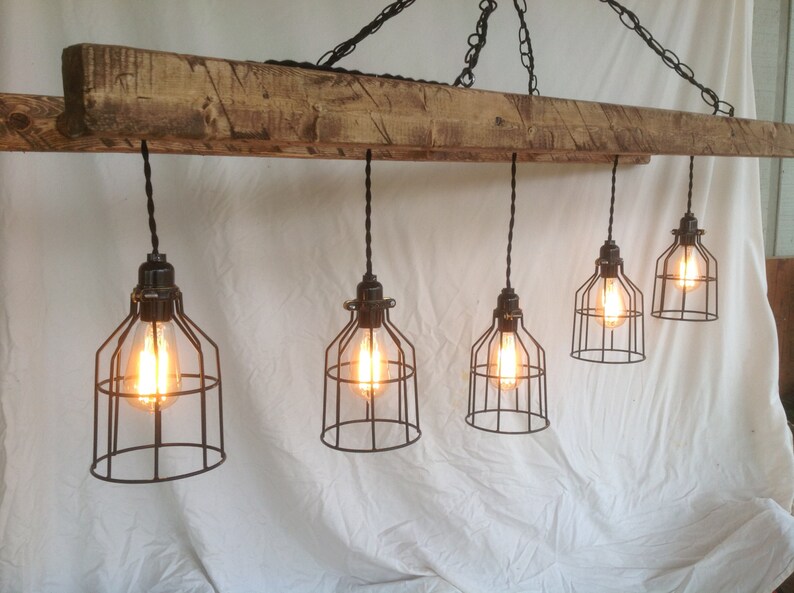 Rustic Barn Ladder Chandelier With 5 Edison Bulb Lights Etsy