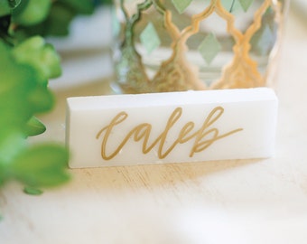 Handlettered Marble Place Cards | Custom Name Cards for Wedding or Event | Modern Calligraphy