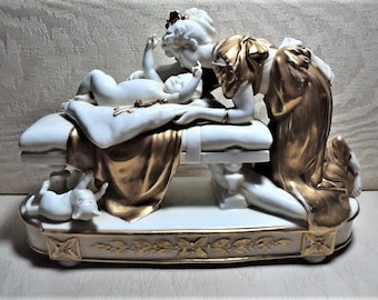 RARE, CERAMIC SCULPTURE, Mother and Baby, Historical, Victorian Nativity, Happy Mother's Day