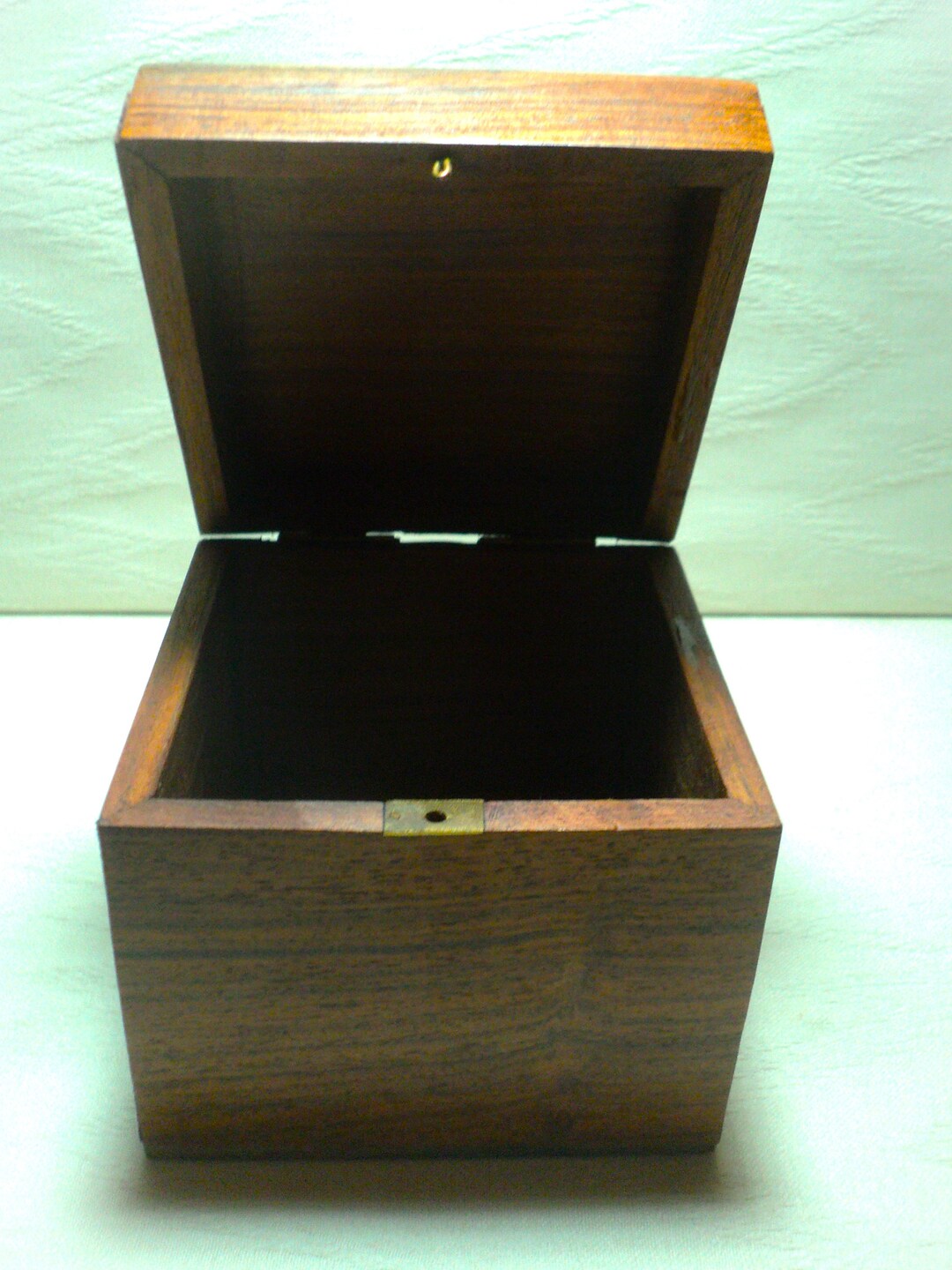 SQUARE WOODEN BOX, Vintage Box, Hinged Top, W/brass Inlay, Catchall Box ...