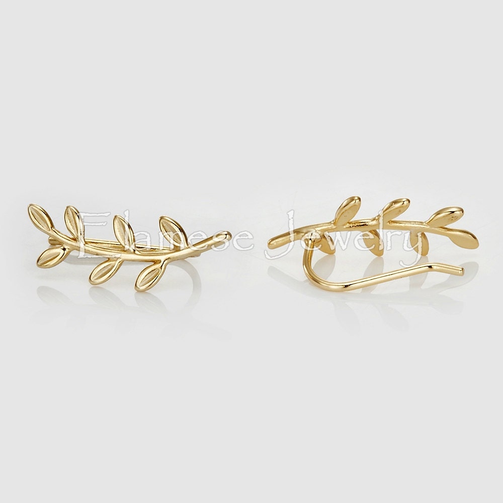 Leaf Ear Climber Gold Ear Cuff Climbing Earrings Leaves Etsy