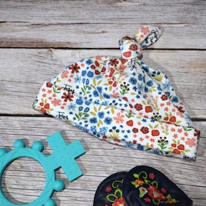 Divine Mercy Floral Top Knot Baby Hat