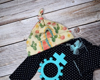 Our Lady of Guadalupe Top Knot Baby Hat